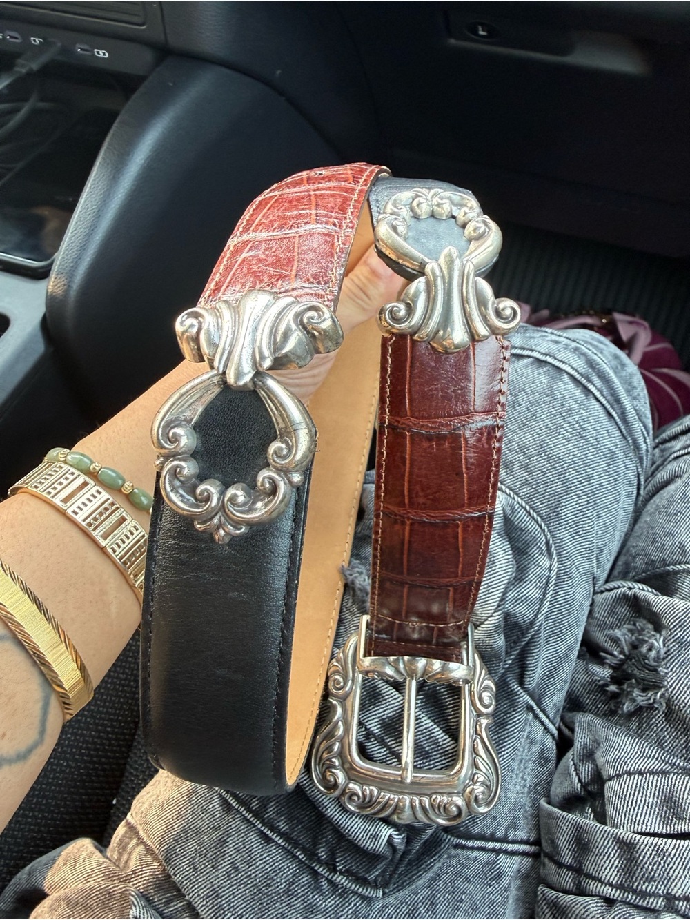 Vintage Brighton Brown Leather Belt with Silver-Tone Buckle - Picture 2 of 13